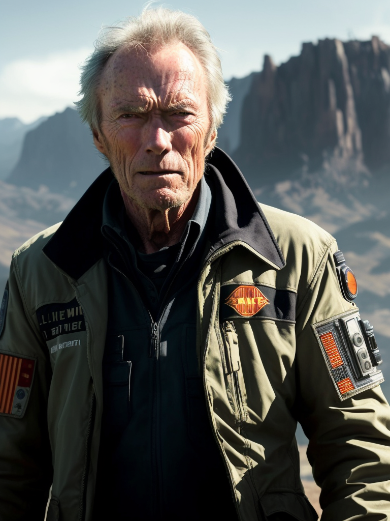 modelshoot style, (extremely detailed CG unity 8k wallpaper), portrait of (clint eastwood young:1.1), staring at us with a...
